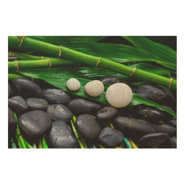 Wanddeko Flur Grüner Bambus mit Zen Steinen