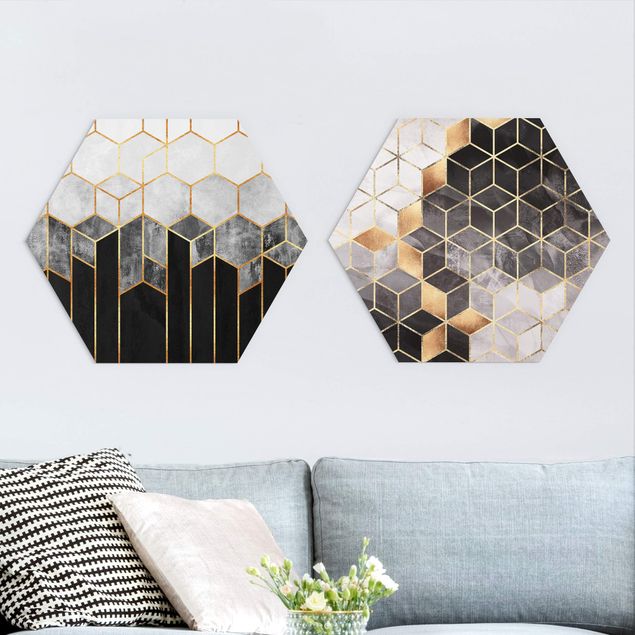 Wanddeko Schlafzimmer Goldene Geometrie Aquarell Set