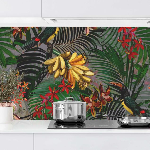 Küche Dekoration Tropische Farne mit Tucan Grün II