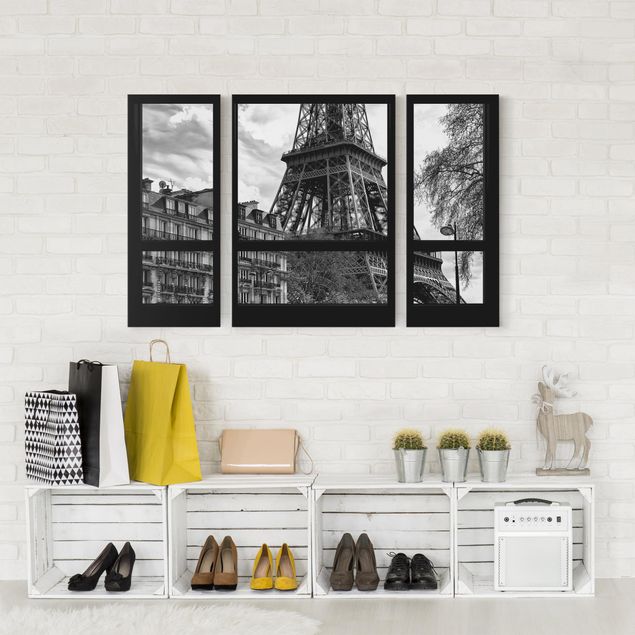 Wanddeko Schlafzimmer Fensterausblick Paris - Nahe am Eiffelturm schwarz weiß