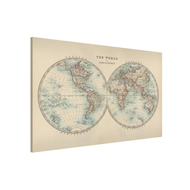 Wanddeko Küche Vintage Weltkarte Die zwei Hemispheren