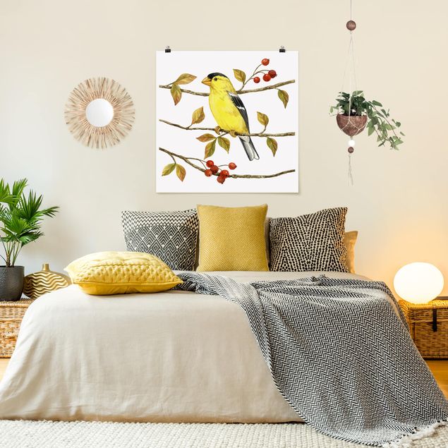 Wanddeko Schlafzimmer Vögel und Beeren - Goldzeisig