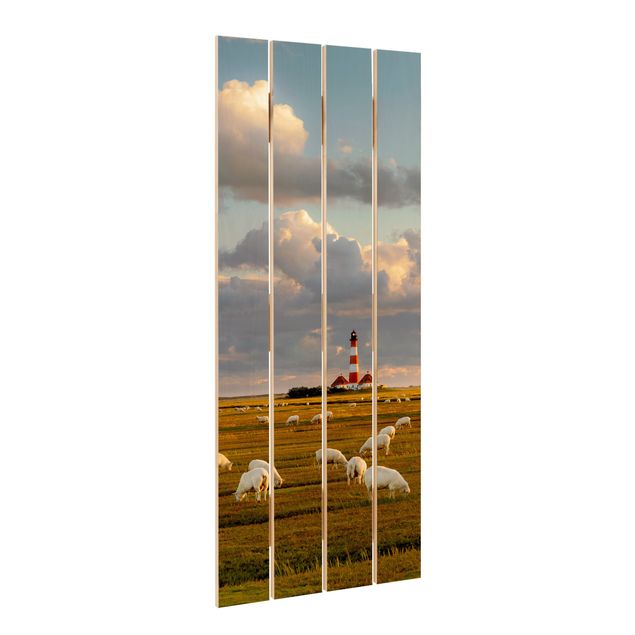 Wanddeko Büro Nordsee Leuchtturm mit Schafsherde