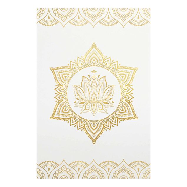 Wanddeko Büro Mandala Lotus Illustration Ornament weiß gold
