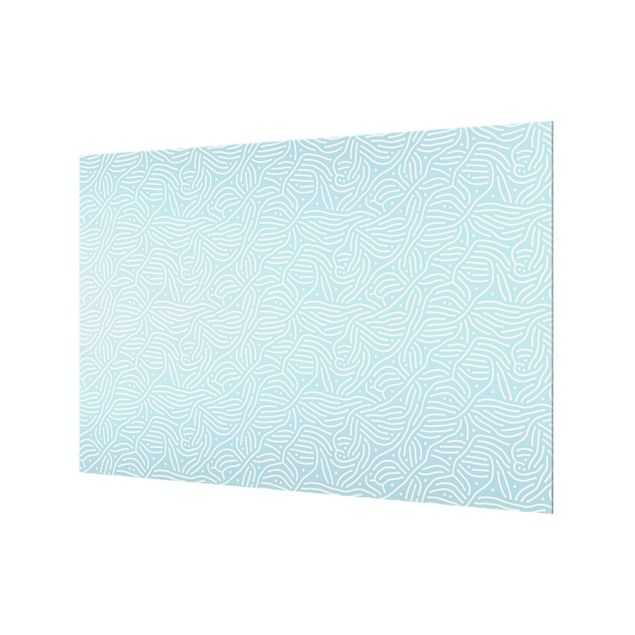 Glasrückwand Küche Verspieltes Muster mit Linien und Punkten in Hellblau