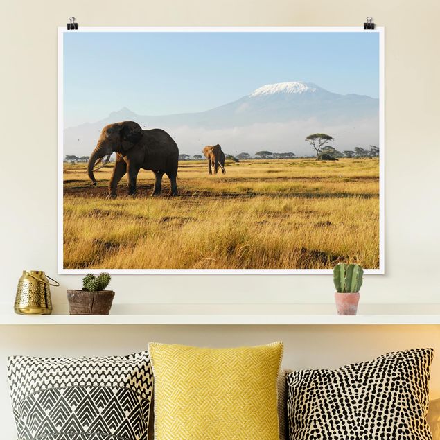 Deko Afrika Elefanten vor dem Kilimanjaro in Kenia