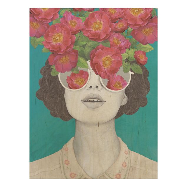 Wanddeko Flur Illustration Portrait Frau Collage mit Blumen Brille