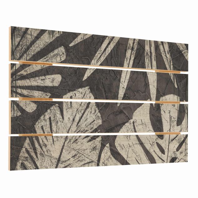 Wanddeko Esszimmer Palmenblätter vor Dunkelgrau