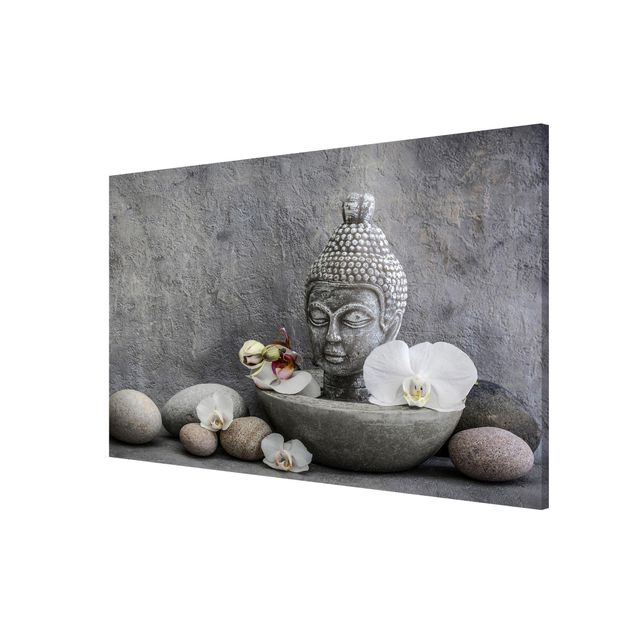 Wanddeko grau Zen Buddha, Orchideen und Steine
