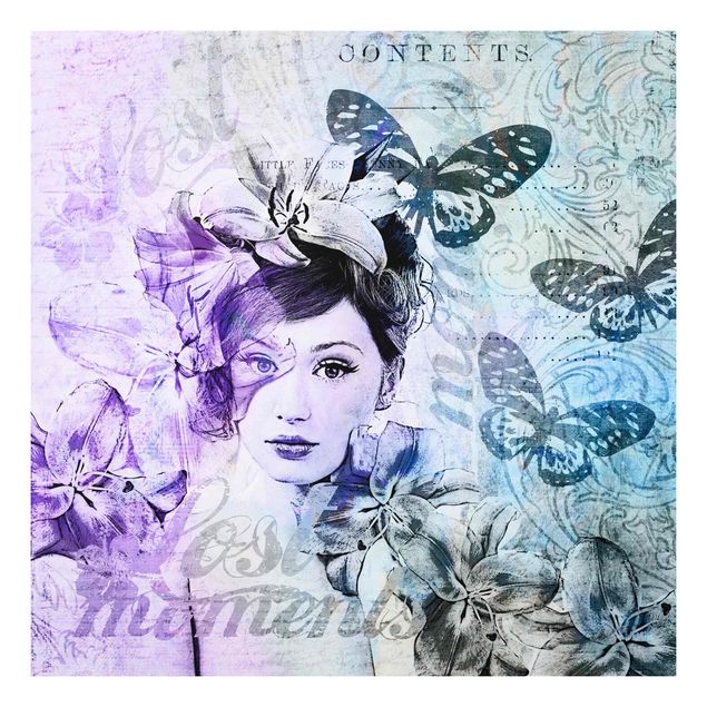 Wanddeko Flur Shabby Chic Collage - Portrait mit Schmetterlingen