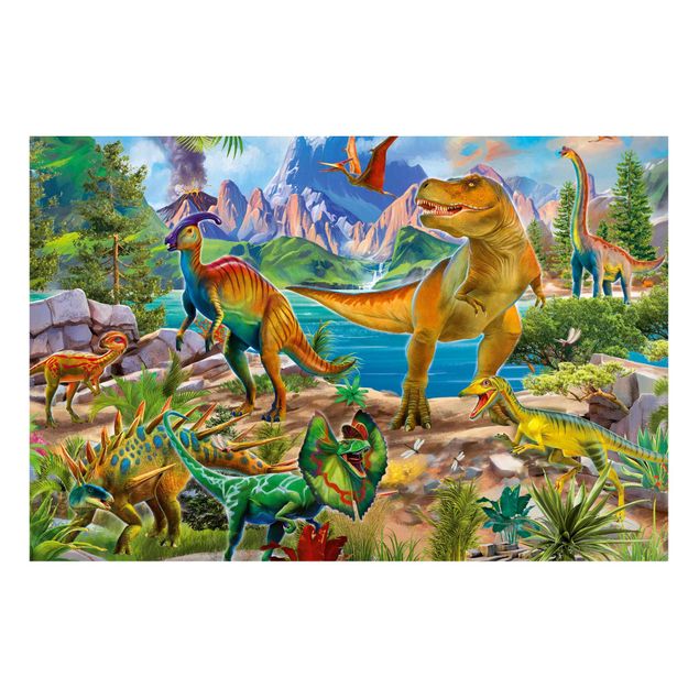 Wanddeko bunt T-Rex und Parasaurolophus