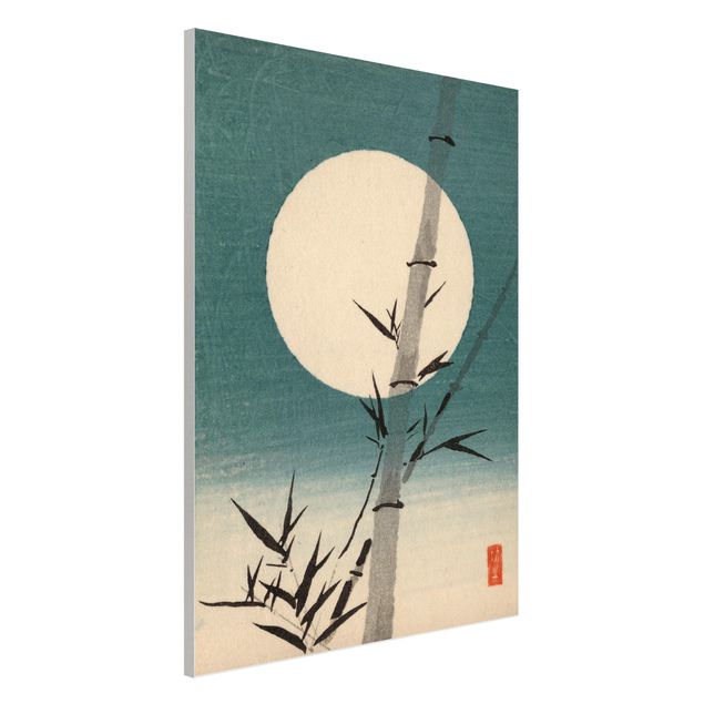 Wanddeko blau Japanische Zeichnung Bambus und Mond