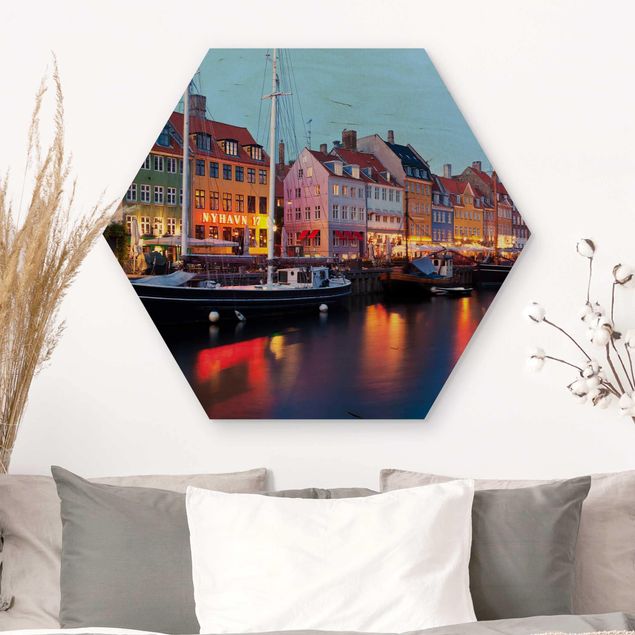 Wanddeko Architektur Kopenhagener Hafen am Abend