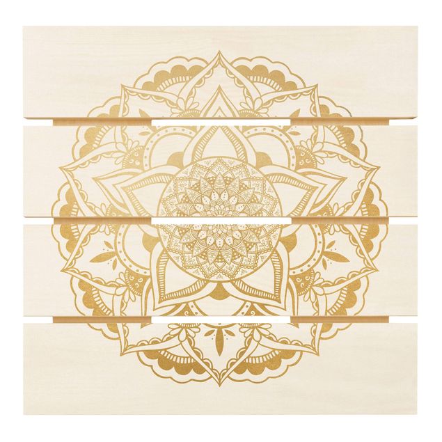Wanddeko Esszimmer Mandala Blume gold weiß