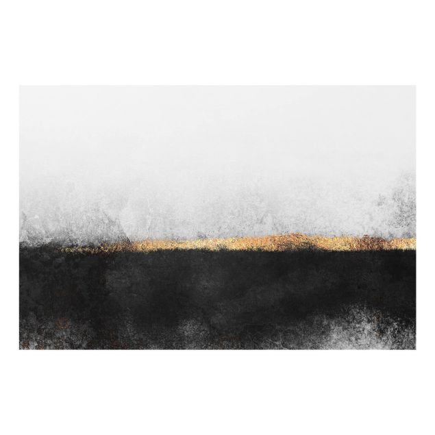 Deko Aquarell Abstrakter Goldener Horizont Schwarz Weiß