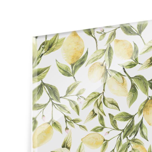 Wanddeko Illustration Fruchtige Zitronen mit Blättern