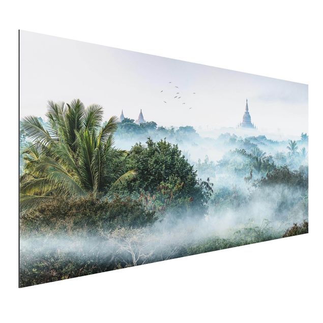 Wandbilder Asien Morgennebel über dem Dschungel von Bagan