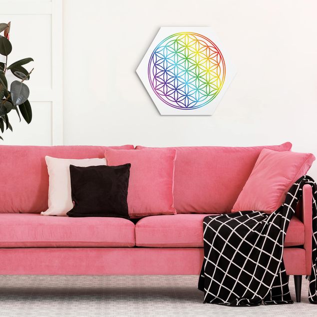 Wanddeko Schlafzimmer Blume des Lebens Regenbogenfarbe
