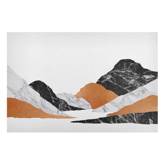 Wanddeko grau Landschaft in Marmor und Kupfer II