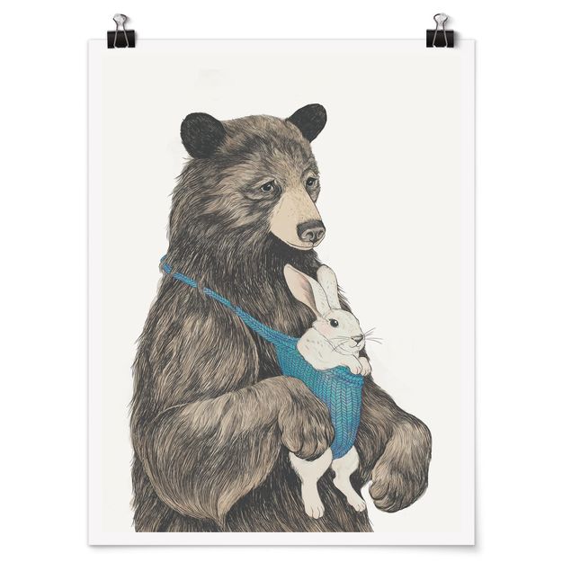 Wanddeko Flur Illustration Bär und Hase Baby