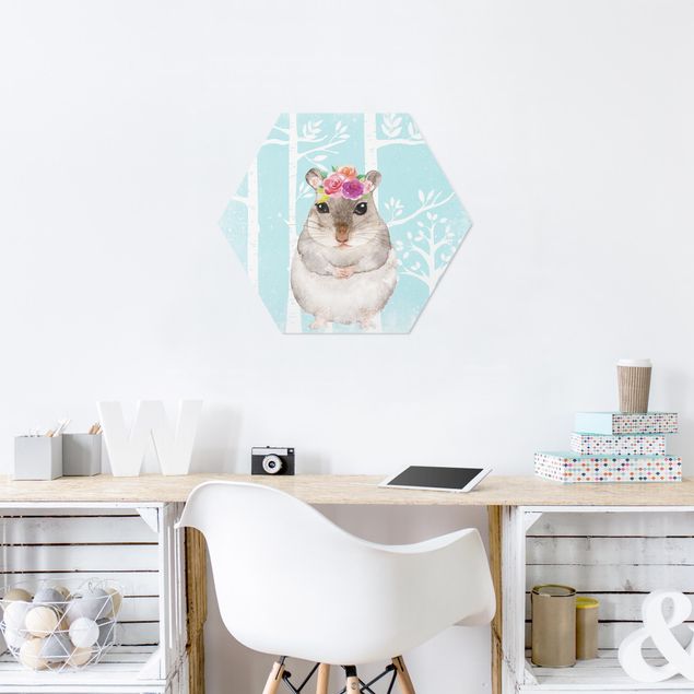 Wanddeko Büro Aquarell Hamster Türkis