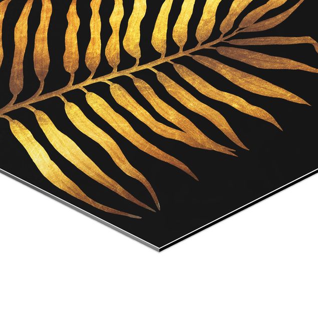 Wanddeko über Sofa Gold - Palmenblatt II auf Schwarz
