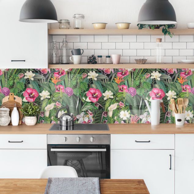 Wanddeko Tropisch Bunte tropische Blumen Collage