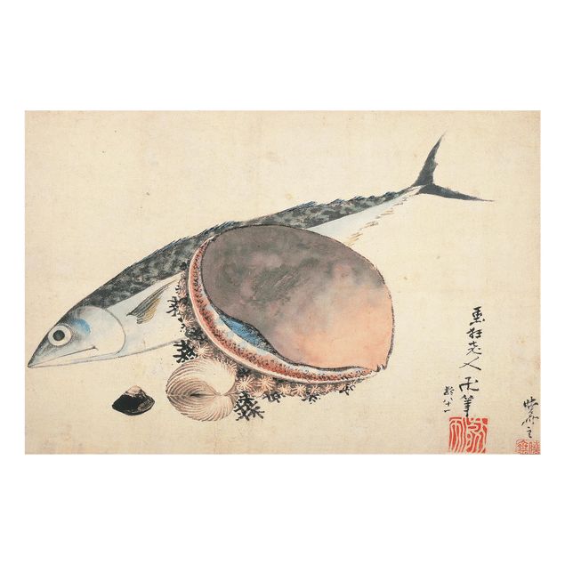 Wohndeko Kulinarisch Katsushika Hokusai - Makrele und Seemuscheln
