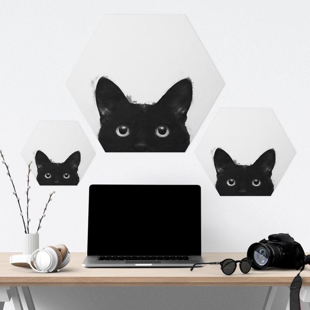 Wanddeko schwarz Illustration Schwarze Katze auf Weiß Malerei