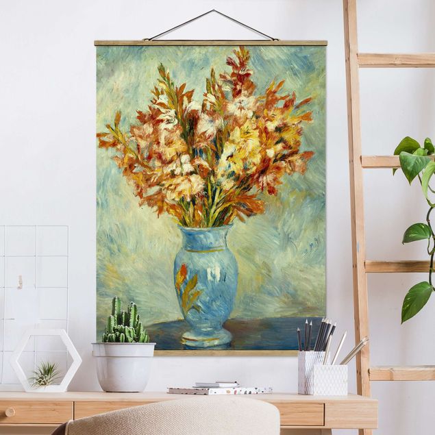 Stoffbild mit Posterleisten - Auguste Renoir - Gladiolen in Vase - Hochformat 3:4