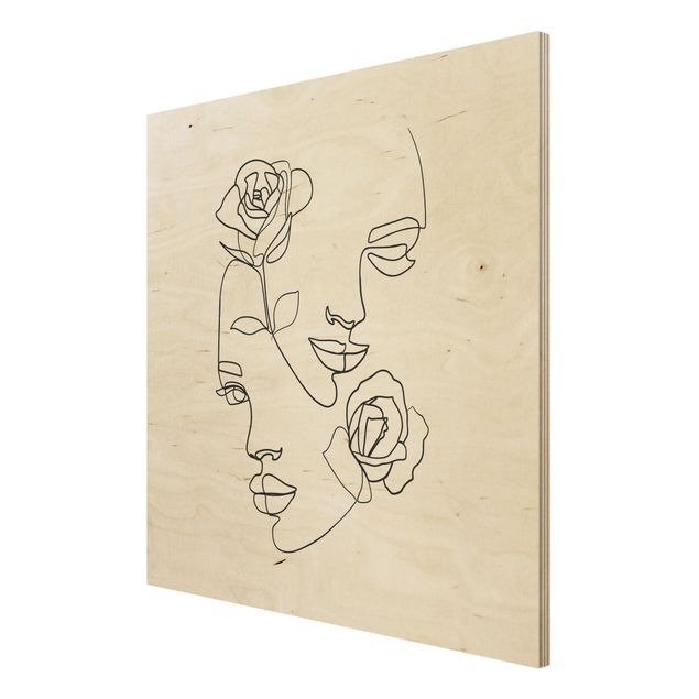 Wanddeko Flur Line Art Gesichter Frauen Rosen Schwarz Weiß