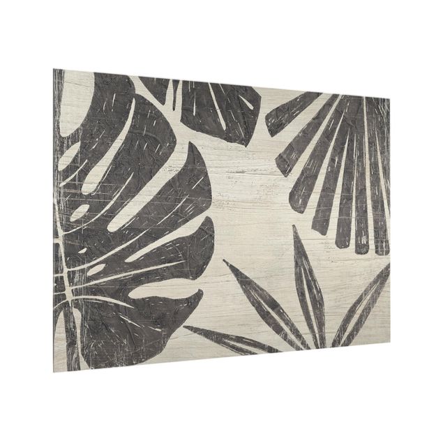Wanddeko grau Palmenblätter vor Hellgrau
