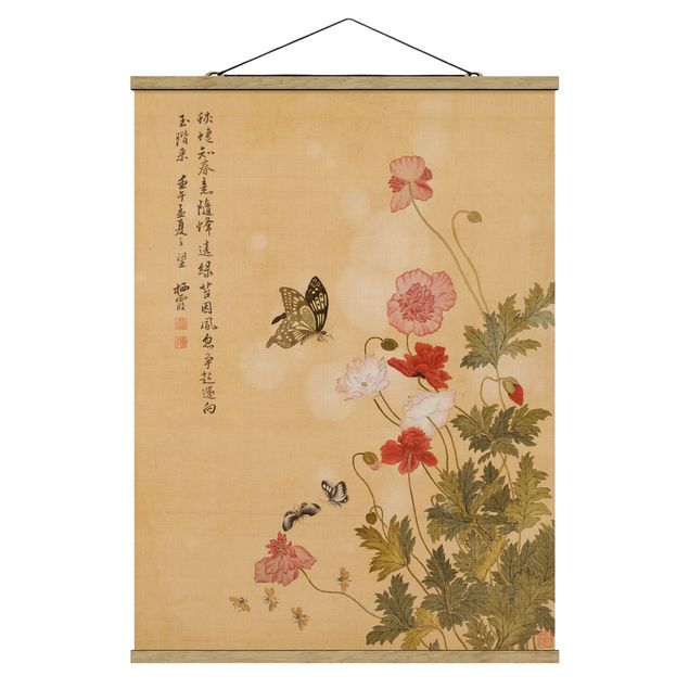 Wanddeko Schlafzimmer Yuanyu Ma - Mohnblumen und Schmetterlinge