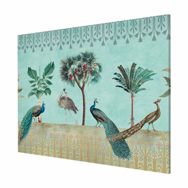 Wanddeko Flur Vintage Collage - Tropische Vögel mit Palmen