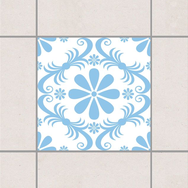 Wanddeko Küche Blumendesign White Light Blue Blau