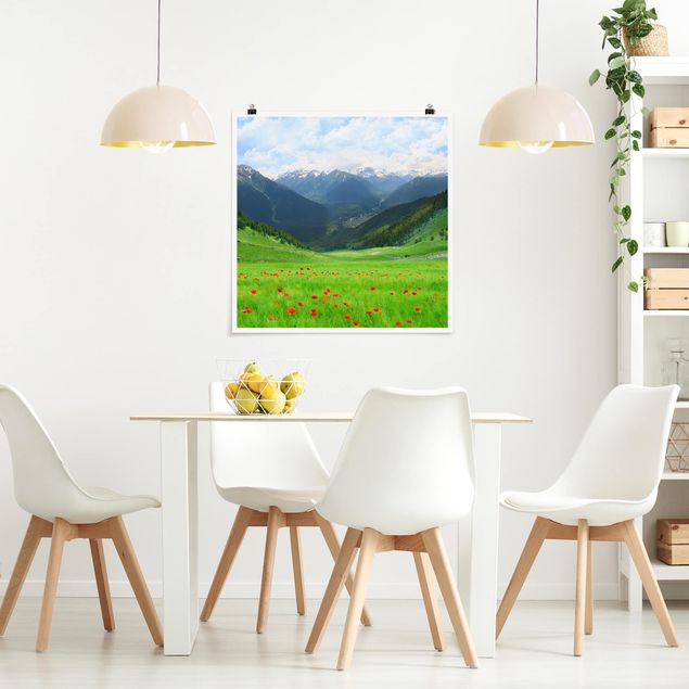 Wandbilder Mohnblumen Alpenwiese