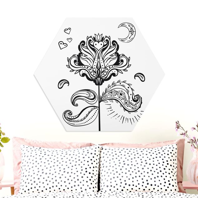 Wanddeko Schlafzimmer Lotus mit Mond und Herzen