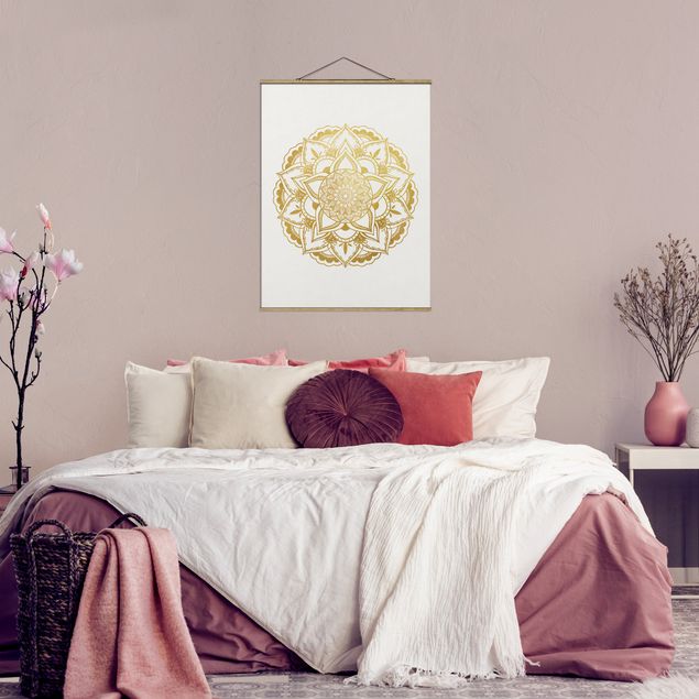 Wanddeko gold Mandala Illustration Ornament weiß gold