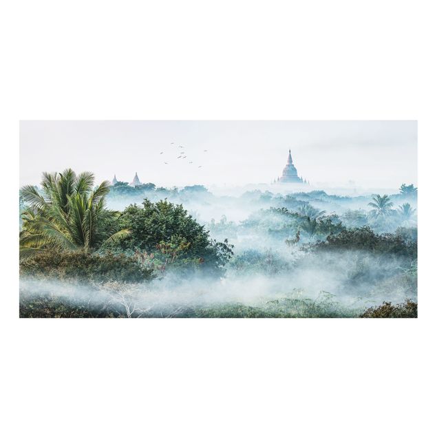 Wohndeko Landschaft Morgennebel über dem Dschungel von Bagan