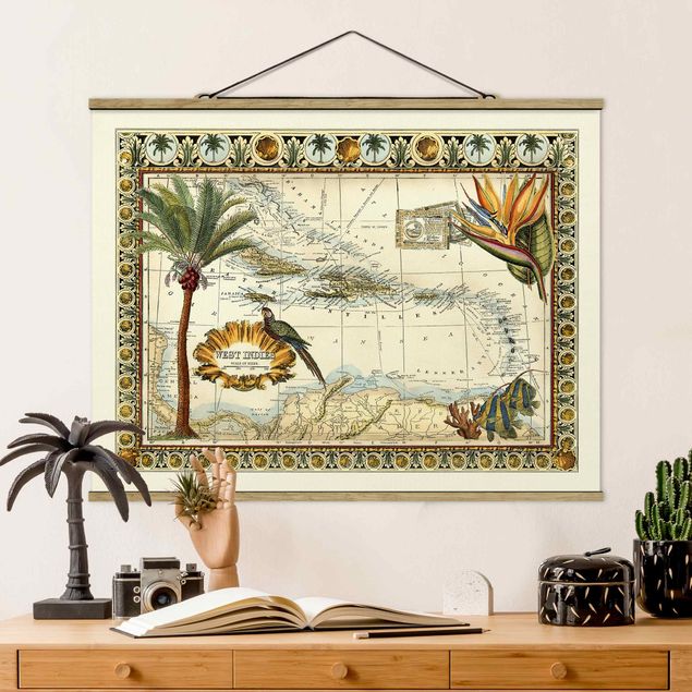 Wanddeko Wohnzimmer Vintage Tropische Landkarte West Indien