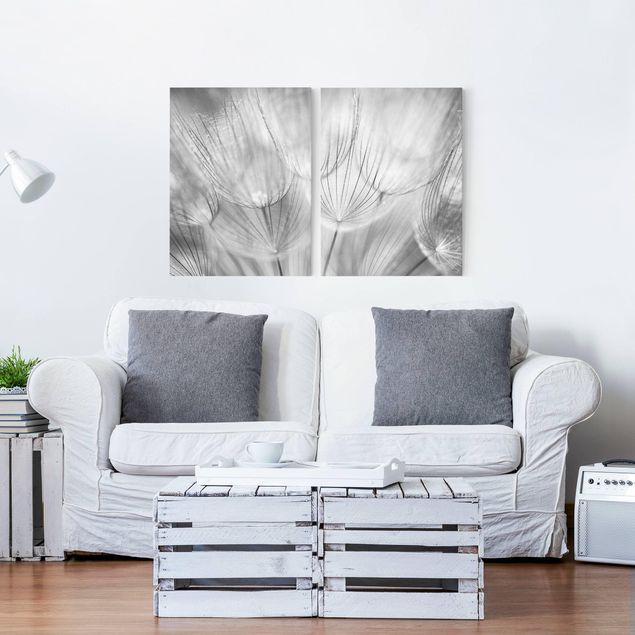 Wanddeko Wohnzimmer Pusteblumen Makroaufnahme in schwarz weiß