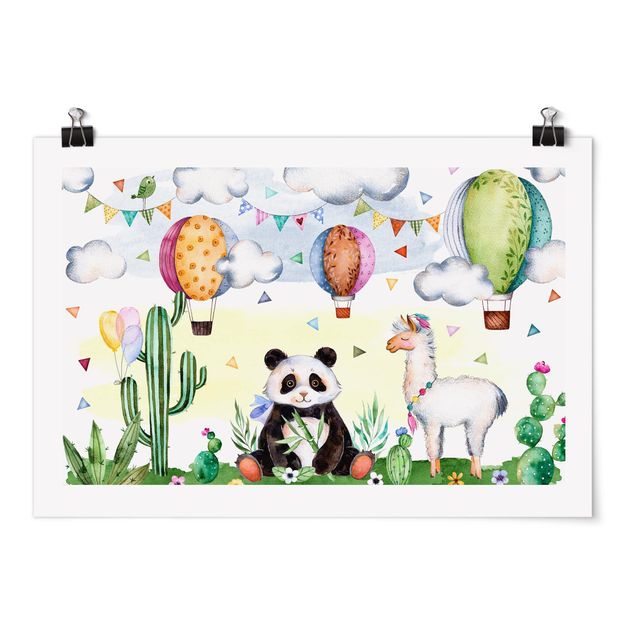 Wanddeko Babyzimmer Panda und Lama Aquarell