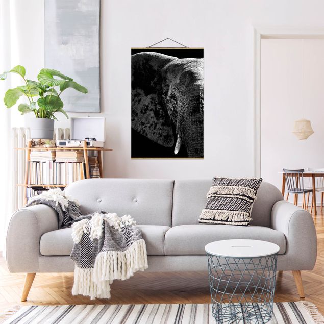 Wanddeko Wohnzimmer Afrikanischer Elefant schwarz-weiß
