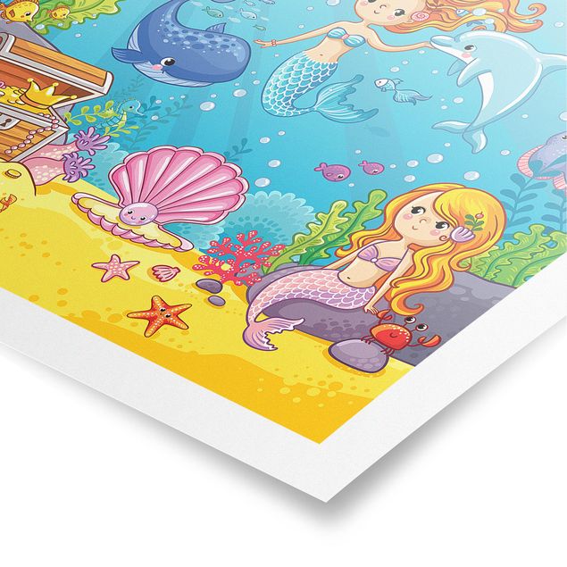 Wanddeko Mädchenzimmer Meerjungfrau - Unterwasserwelt
