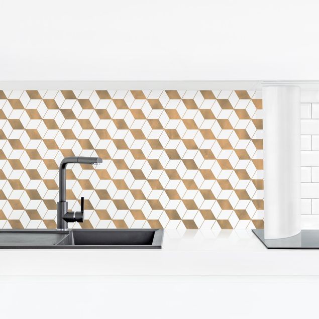 Küchenrückwand Folie selbstklebend Würfel Muster in 3D Gold