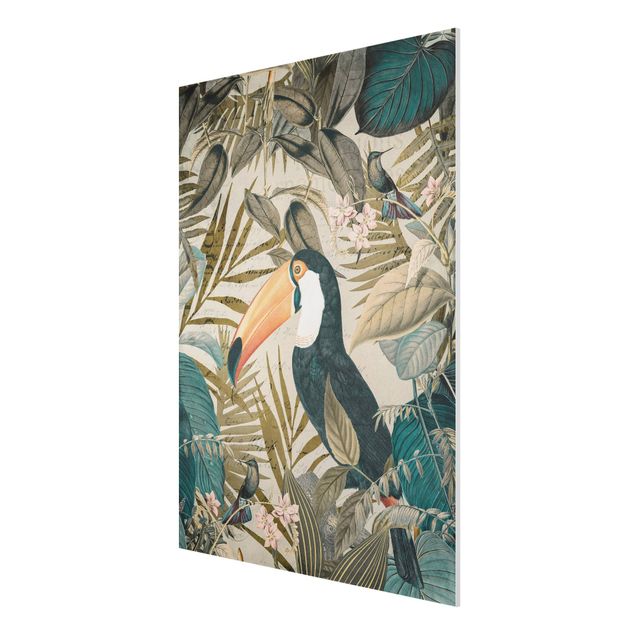 Wanddeko Esszimmer Vintage Collage - Tukan im Dschungel