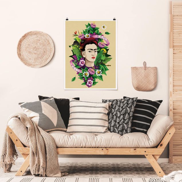 Wanddeko Flur Frida Kahlo - Frida, Äffchen und Papagei