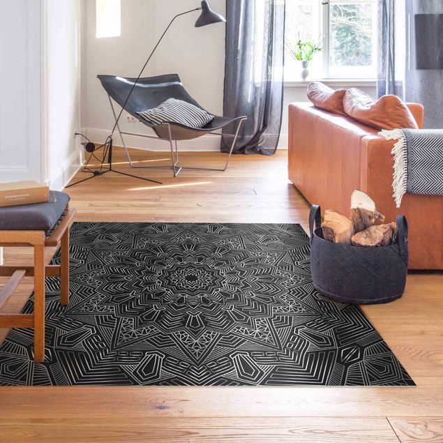 Wanddeko Schlafzimmer Mandala Stern Muster silber schwarz