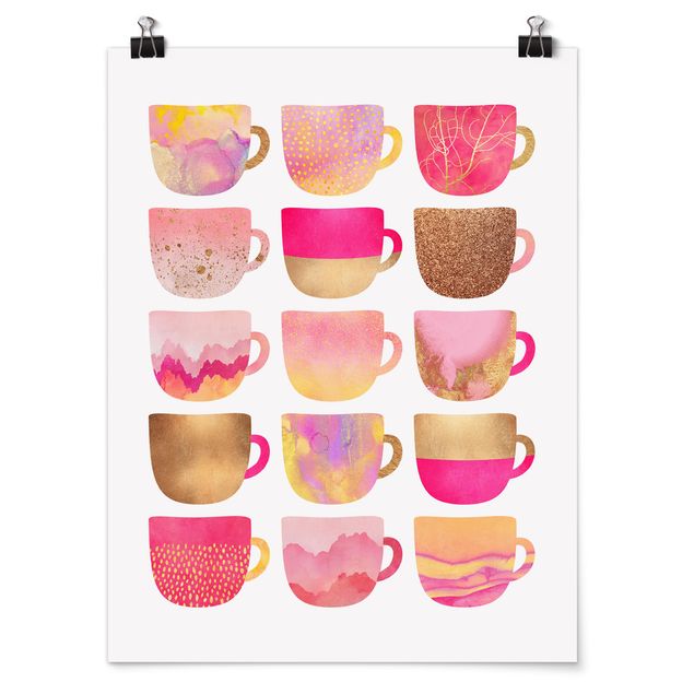 Wanddeko Büro Goldene Tassen mit Pink