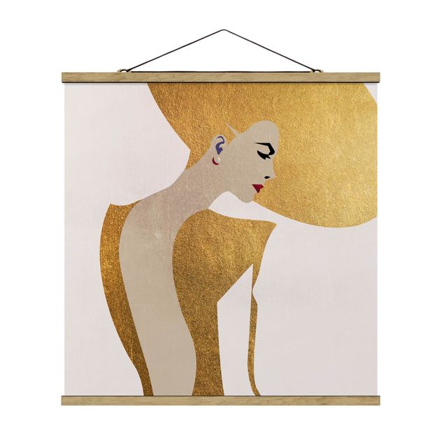 Wanddeko Flur Dame mit Hut in Gold